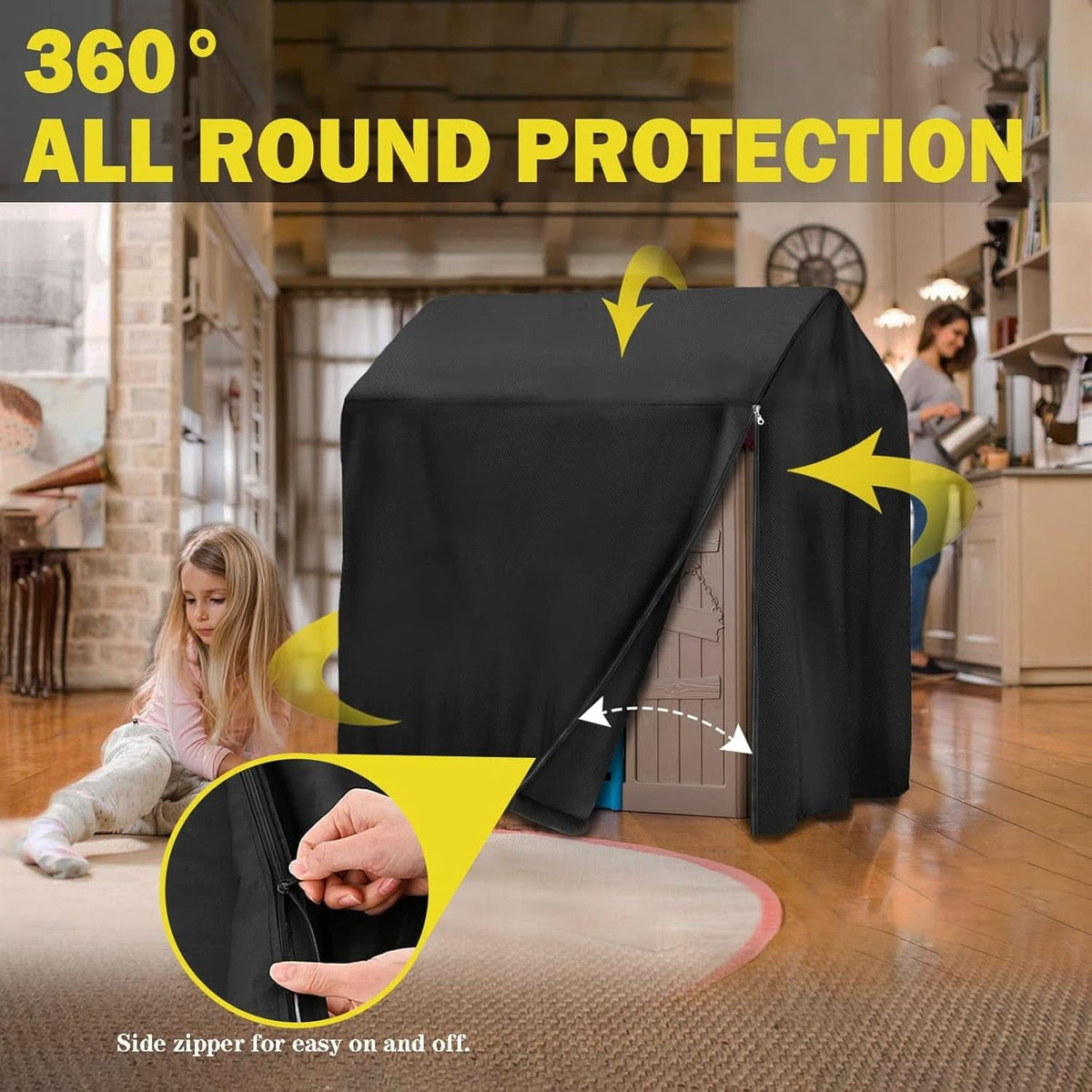 Outdoor Kids Playhouse Cover 57x57x63 Black Waterproof
