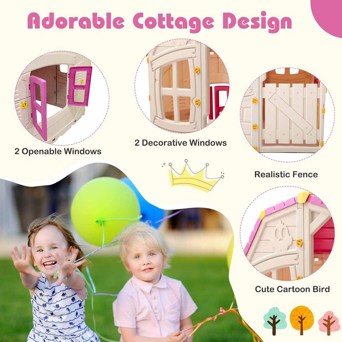 Pink Outdoor Plastic Playhouse Weather Resistant For Kids