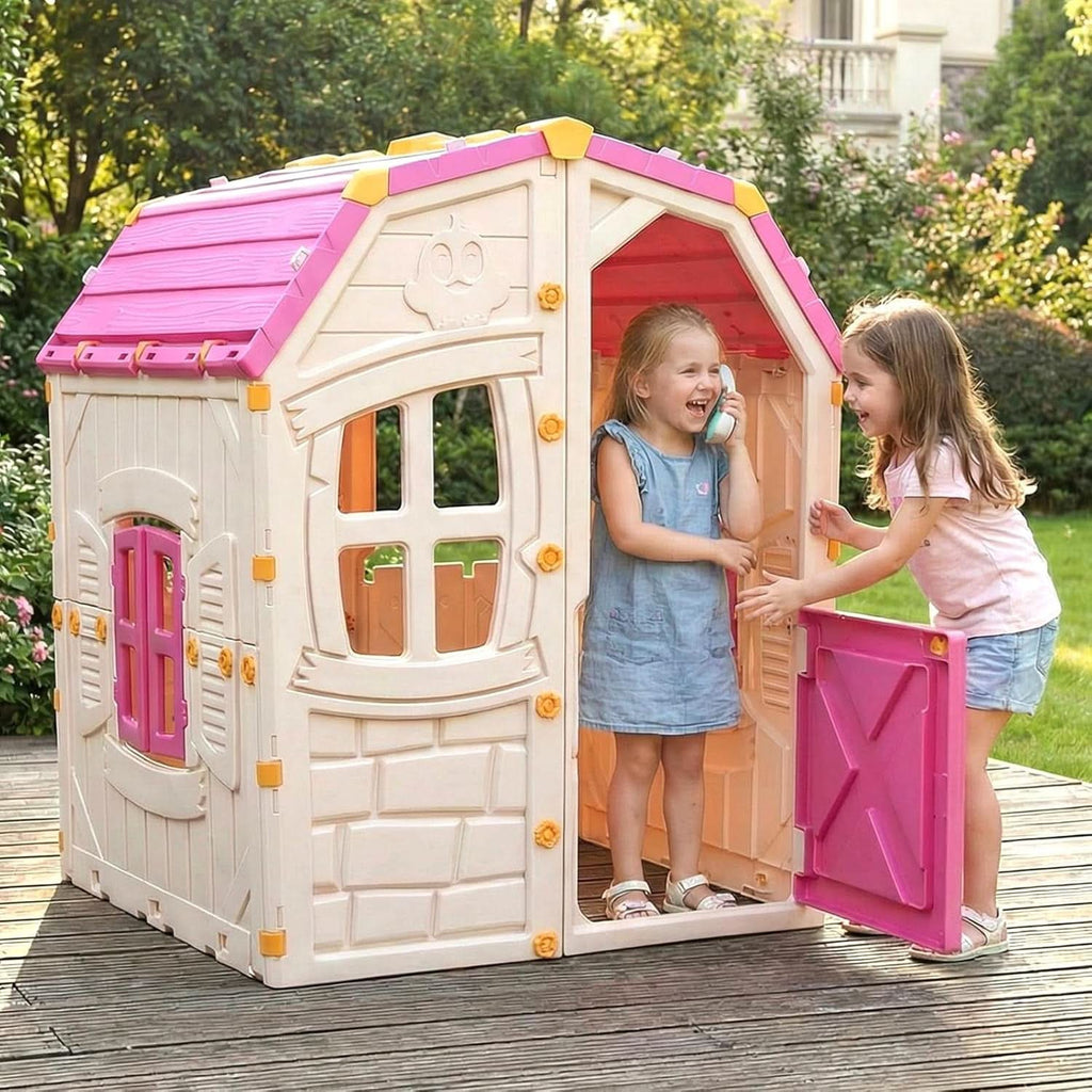Pink Outdoor Plastic Playhouse Weather Resistant For Kids