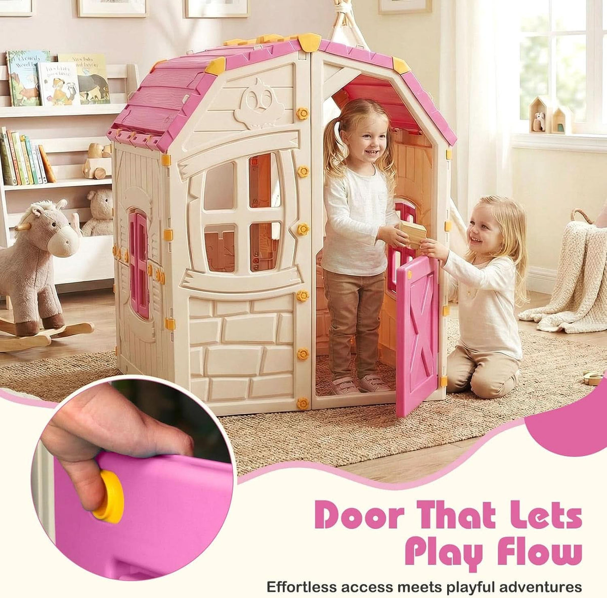 Pink Outdoor Plastic Playhouse Weather Resistant For Kids