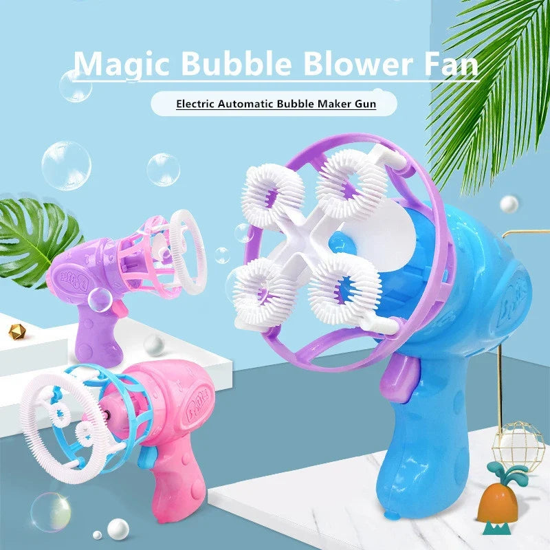 Summer Children's Electric Fan Bubble Gun Machine Water Toys
