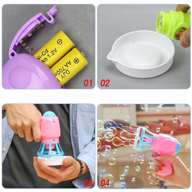 Summer Children's Electric Fan Bubble Gun Machine Water Toys