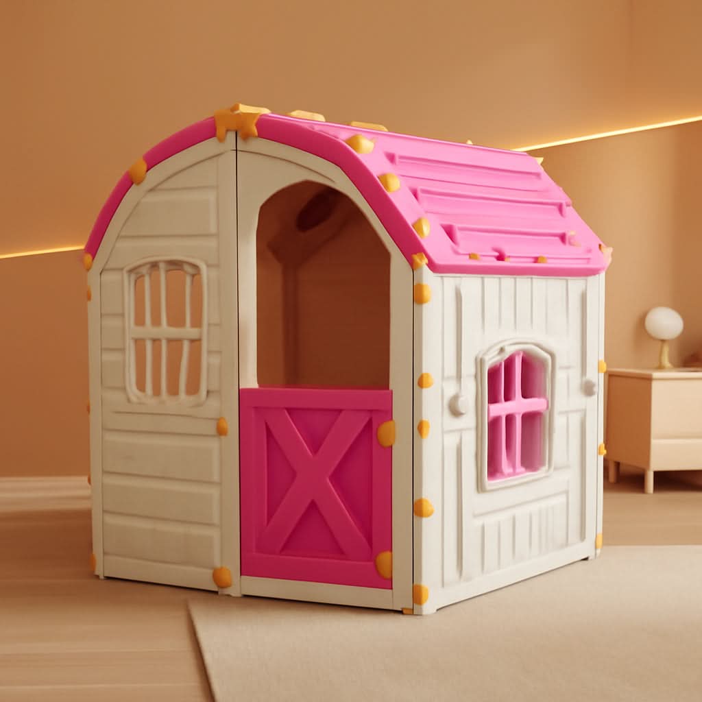 Pink Outdoor Plastic Playhouse Weather Resistant For Kids