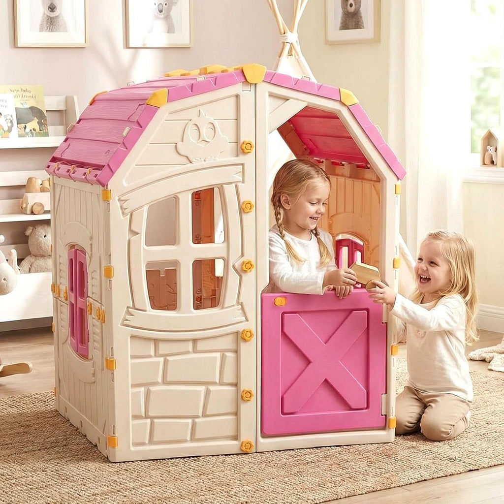 Pink Outdoor Plastic Playhouse Weather Resistant For Kids